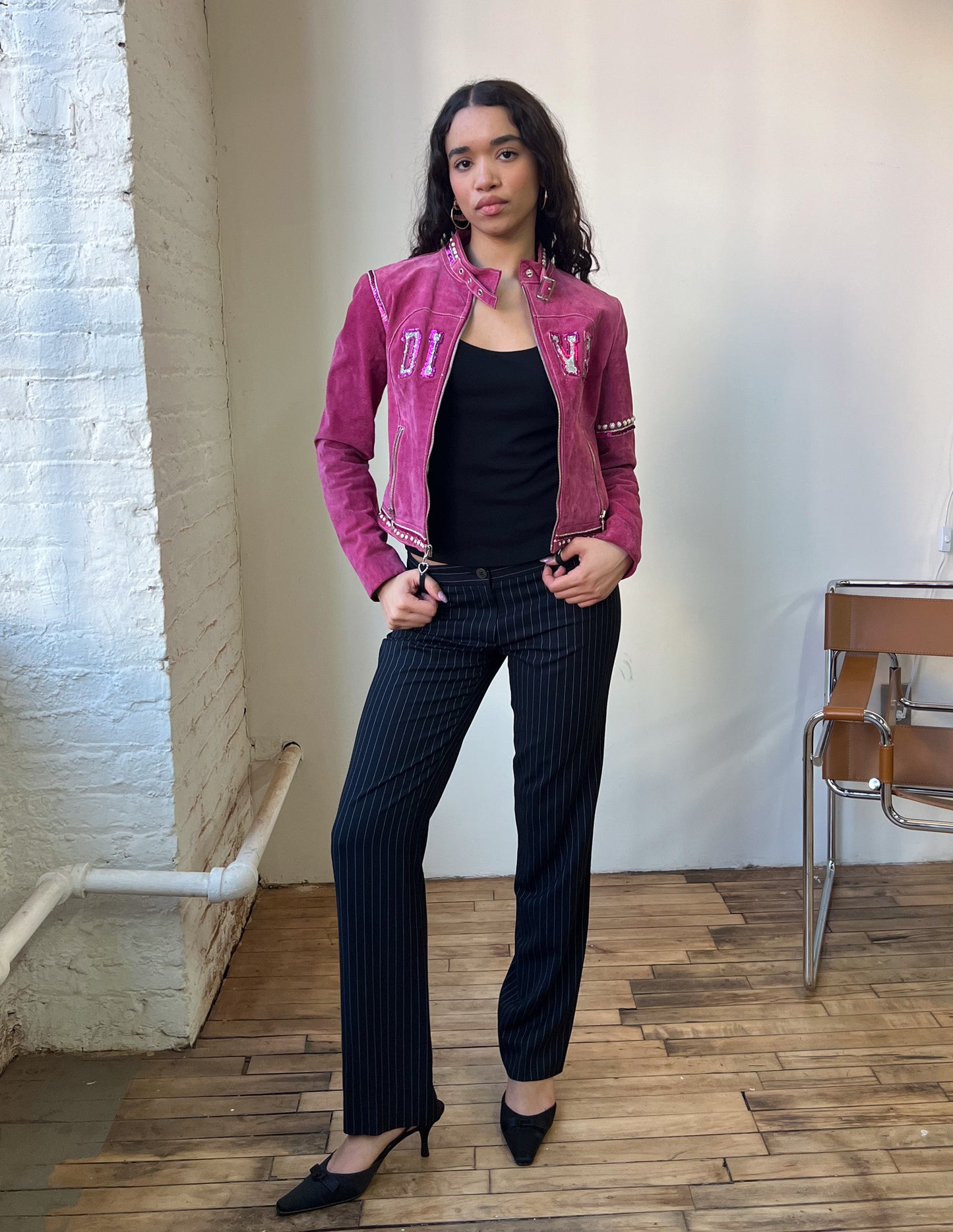 Wilson's Leather Diva Embellished Pink Suede Jacket