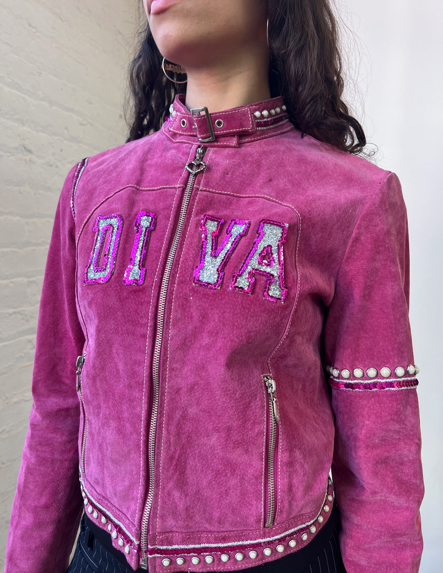 Wilson's Leather Diva Embellished Pink Suede Jacket
