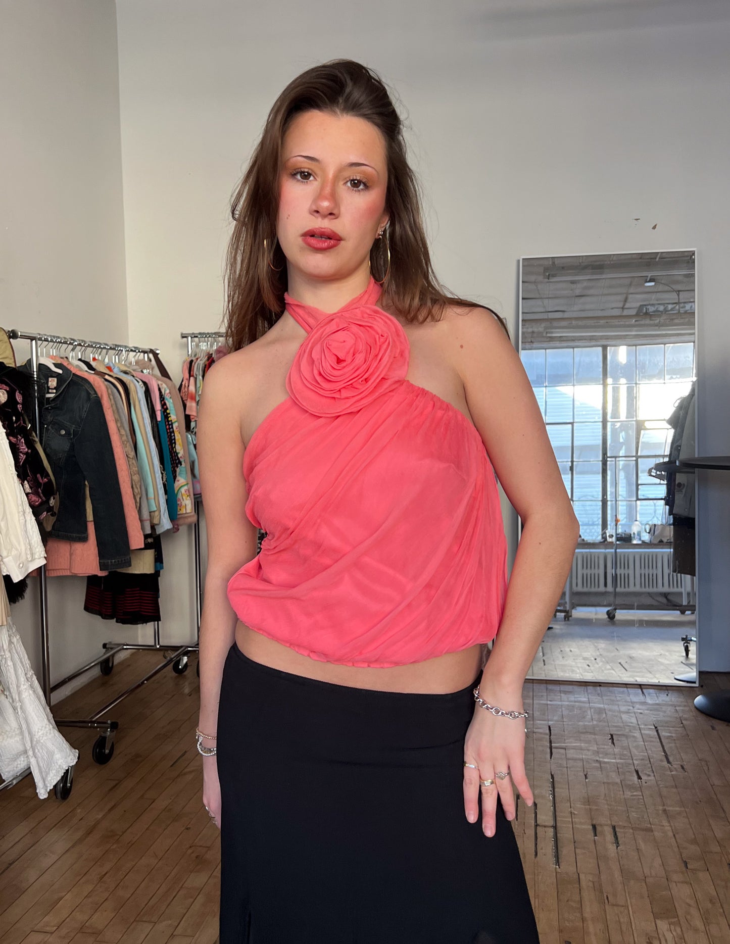 Bebe Rosette 100% Silk Top