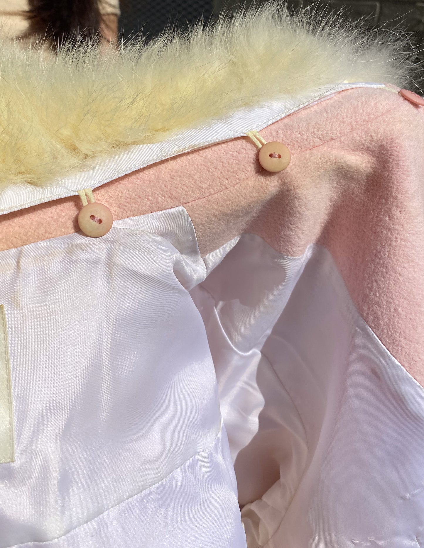 Courrèges Baby Pink Detachable Fox Fur Trim Coat