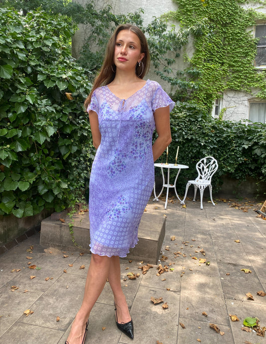 Vtg 90's Lilac Floral Overlay Dress