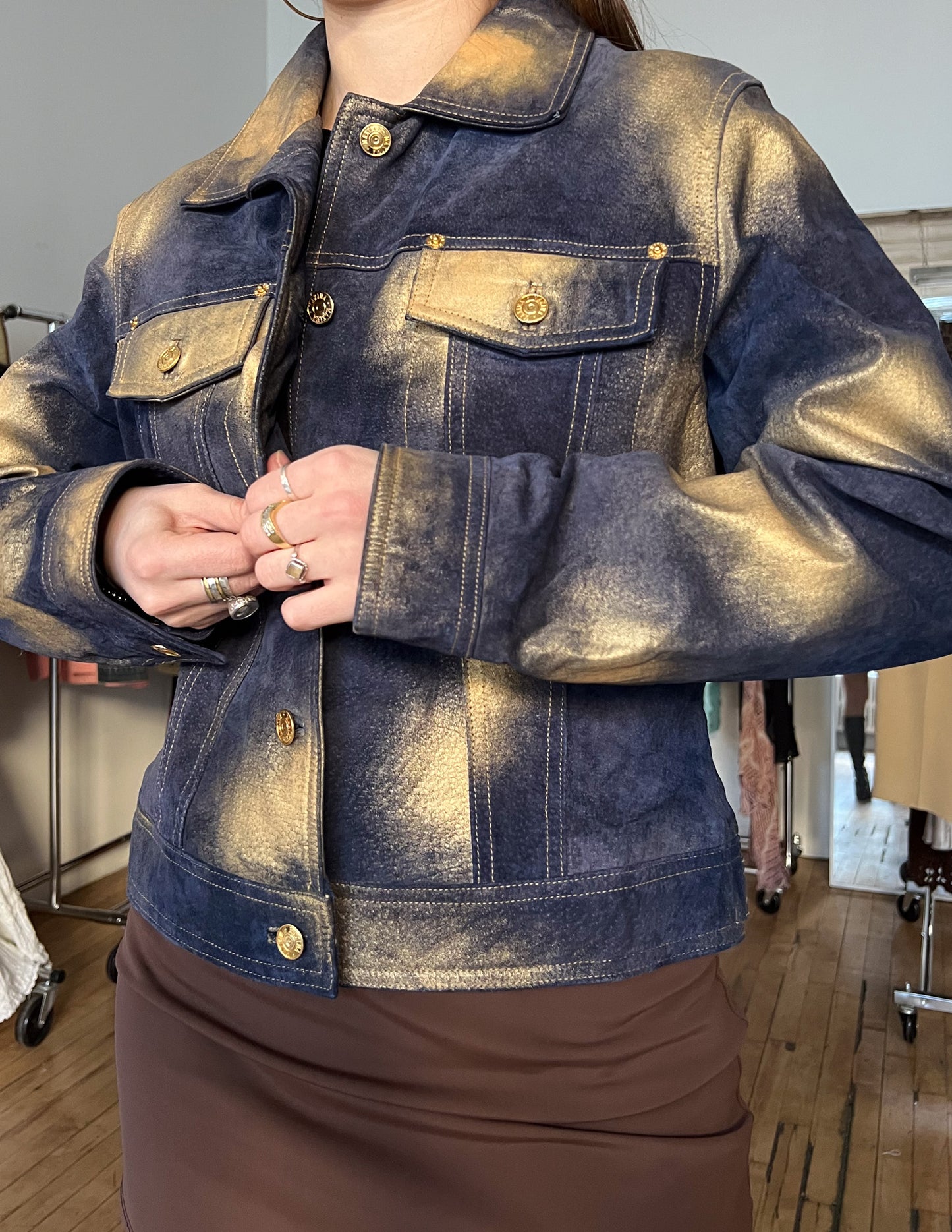Suede Gold Brushed Leather Jacket