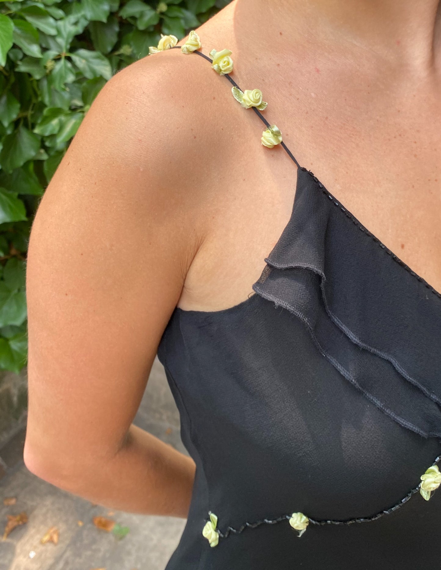 100% Silk Asymmetric Rosebud Detail Dress