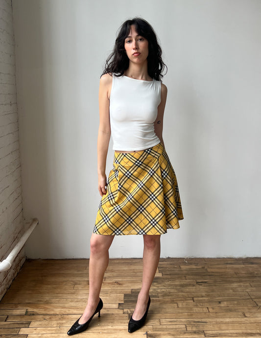 Burberry London Blue Label Yellow Check Midi Skirt