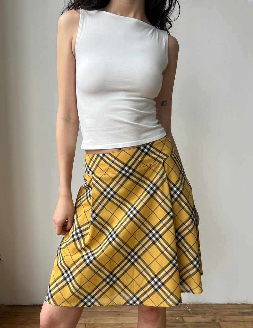 Burberry London Blue Label Yellow Check Midi Skirt