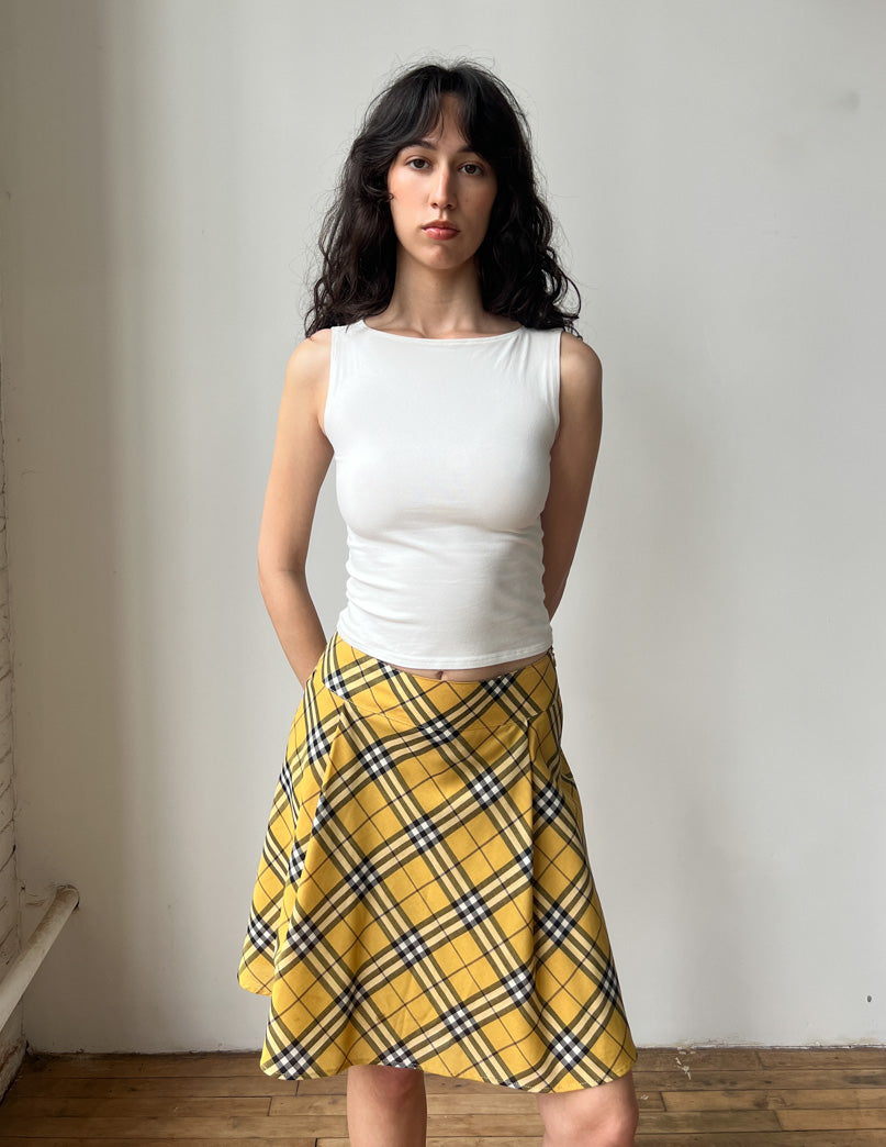 Burberry London Blue Label Yellow Check Midi Skirt