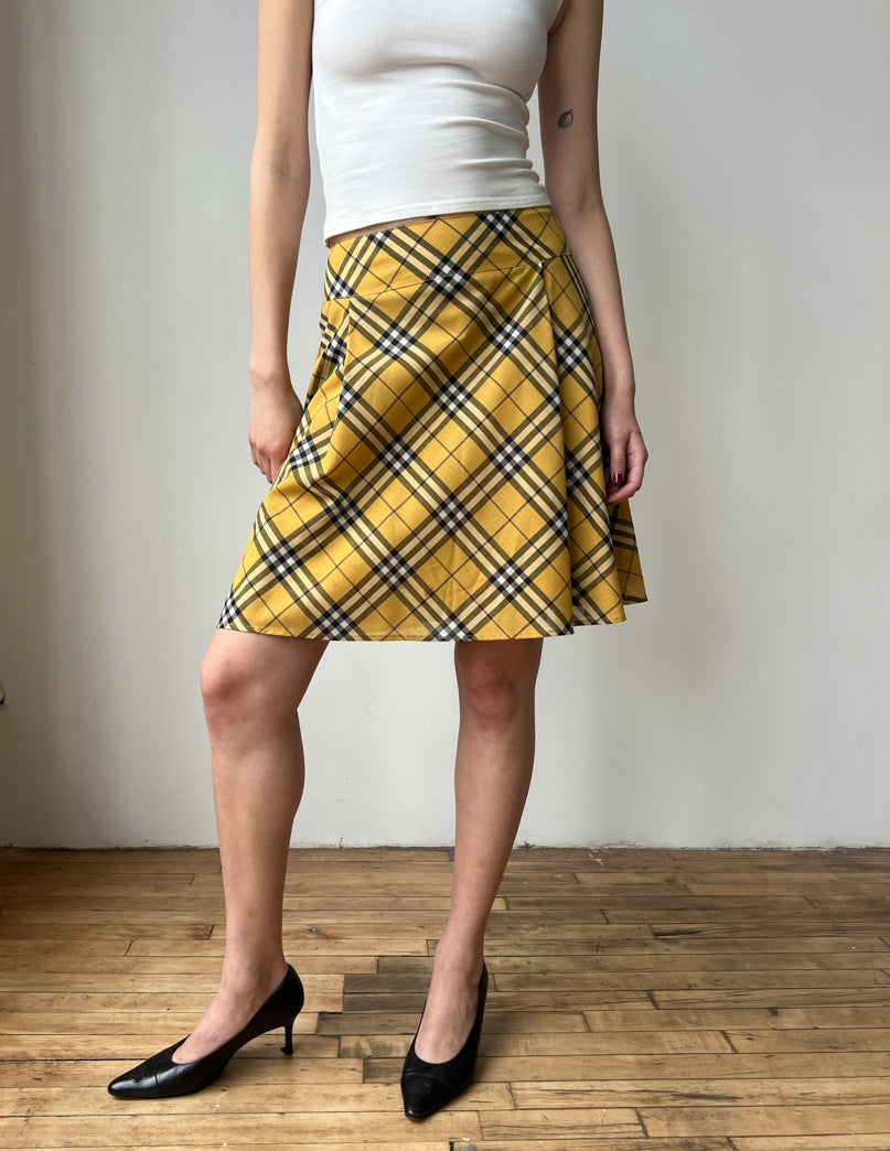 Burberry London Blue Label Yellow Check Midi Skirt