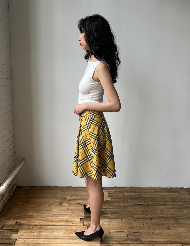 Burberry London Blue Label Yellow Check Midi Skirt