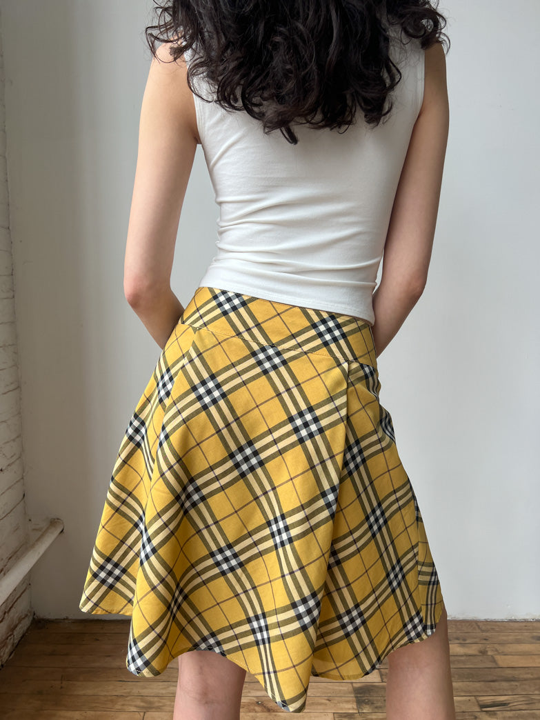 Burberry London Blue Label Yellow Check Midi Skirt