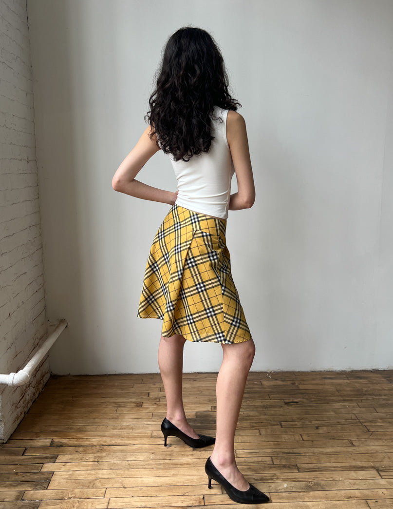 Burberry London Blue Label Yellow Check Midi Skirt