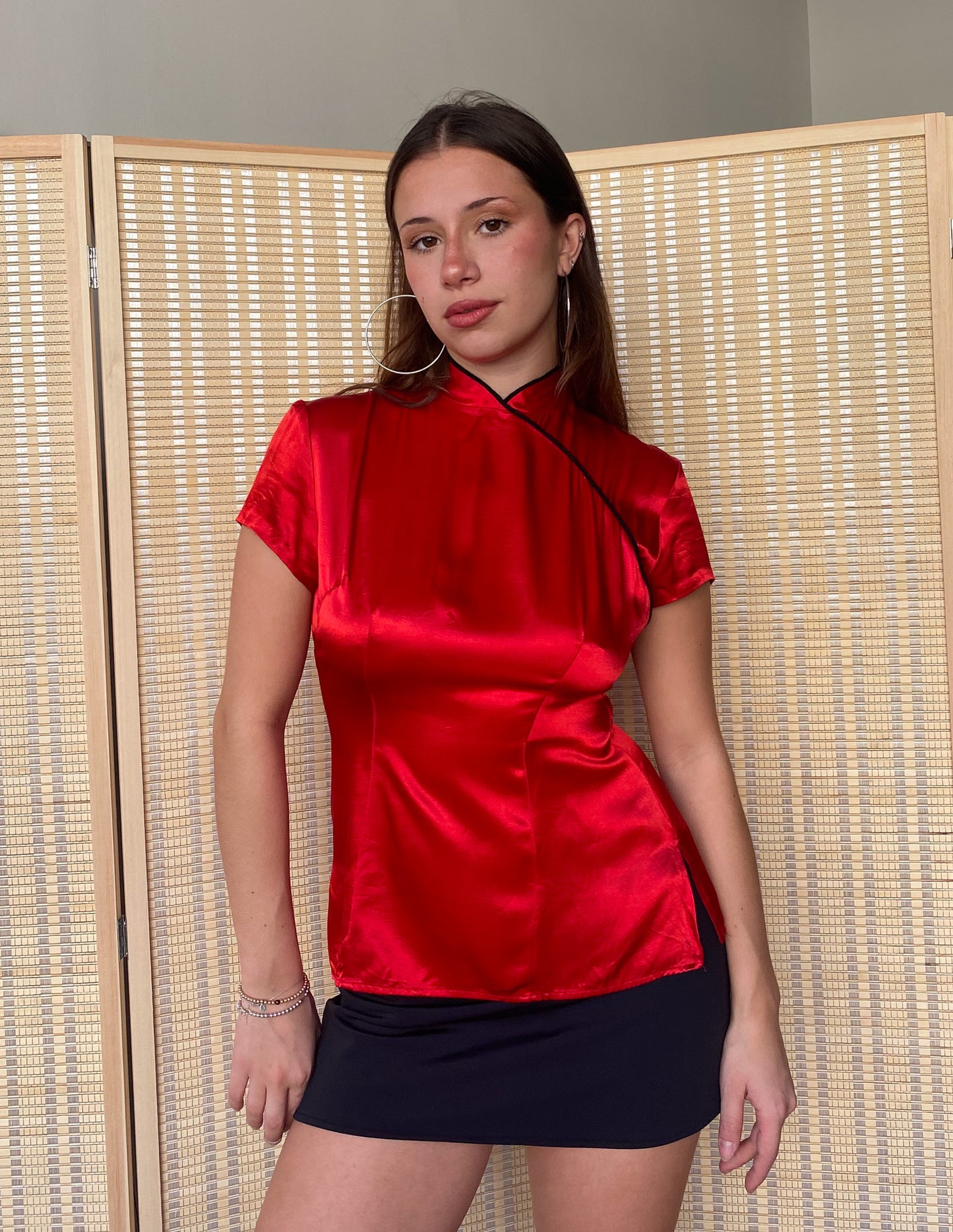 Vtg Henry Bendel Red Silky Blouse