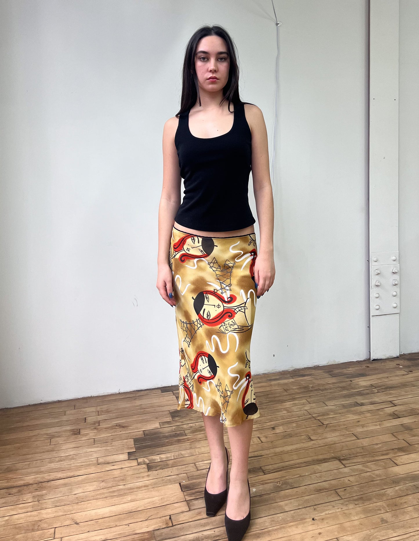 Vtg Parisian Print Midi Skirt