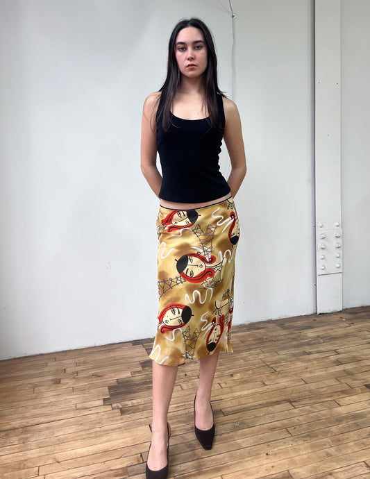 Vtg Parisian Print Midi Skirt