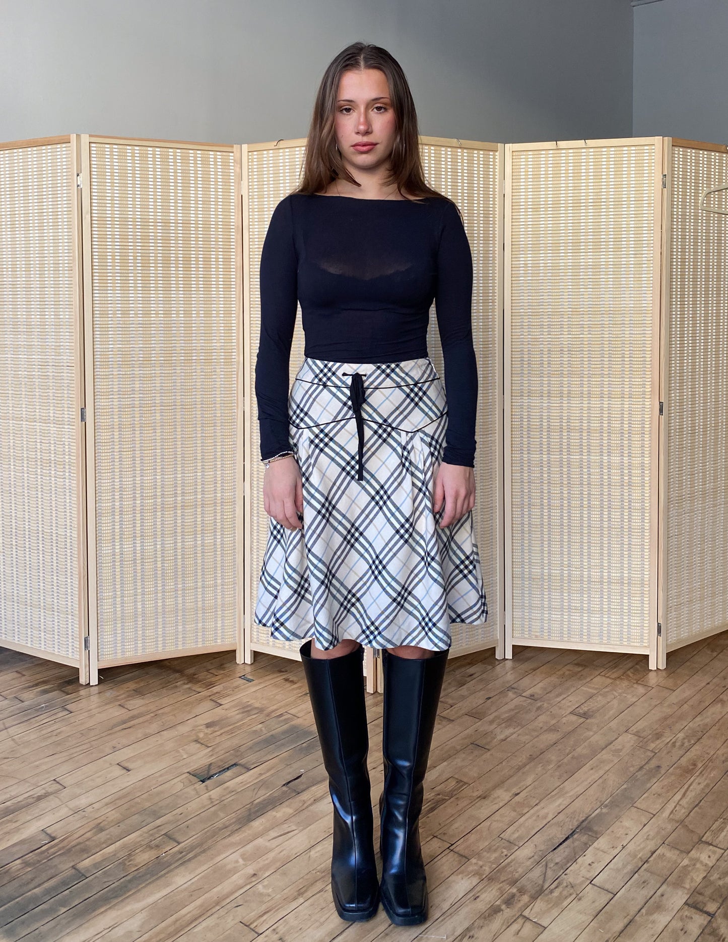 Burberry London Blue Label Check Drawstring Skirt