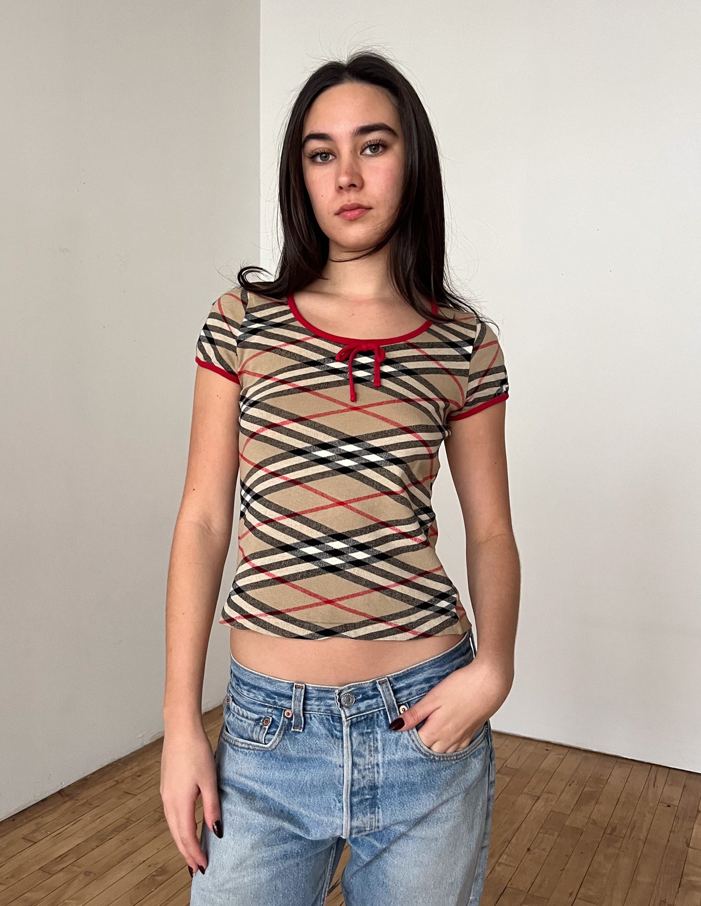 Burberry London Blue Label Red Trim Baby Tee