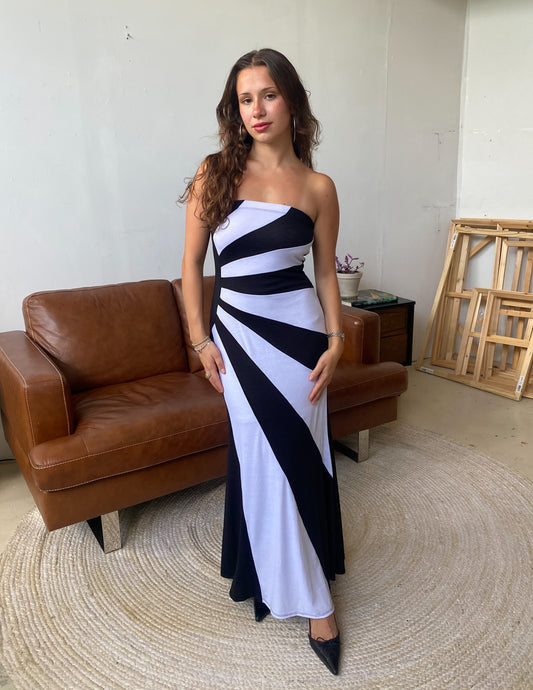 90's Abstract Stripe Maxi Tube Dress