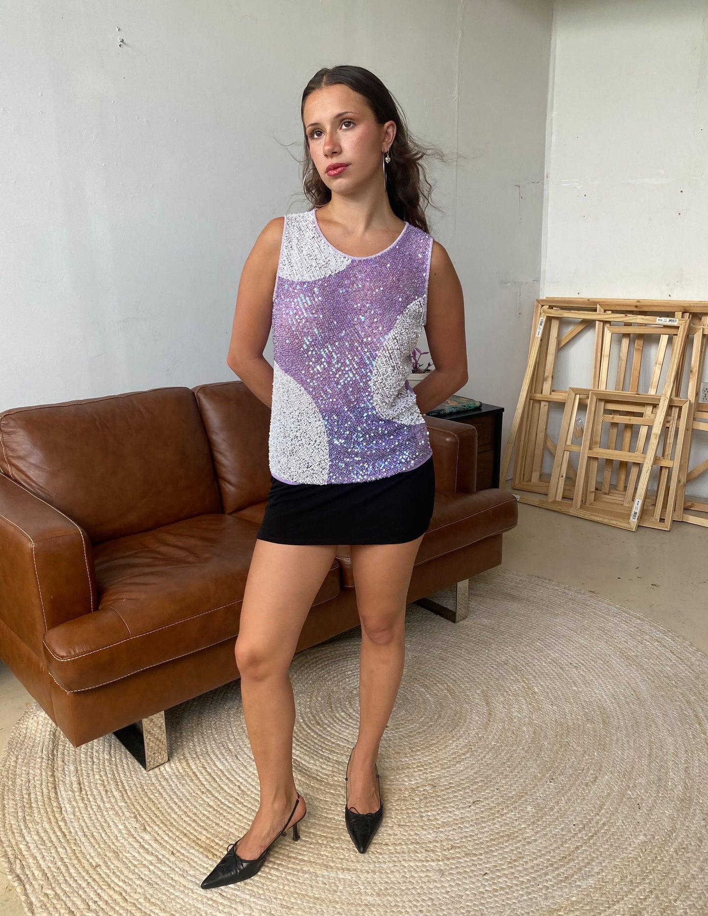 Vtg Escada Sequin Disco Tank