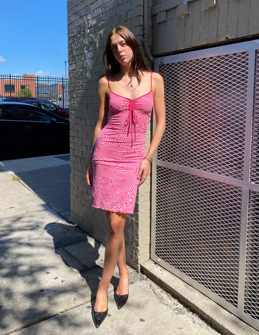 Vtg Y2K Pink Groovy Midi Dress
