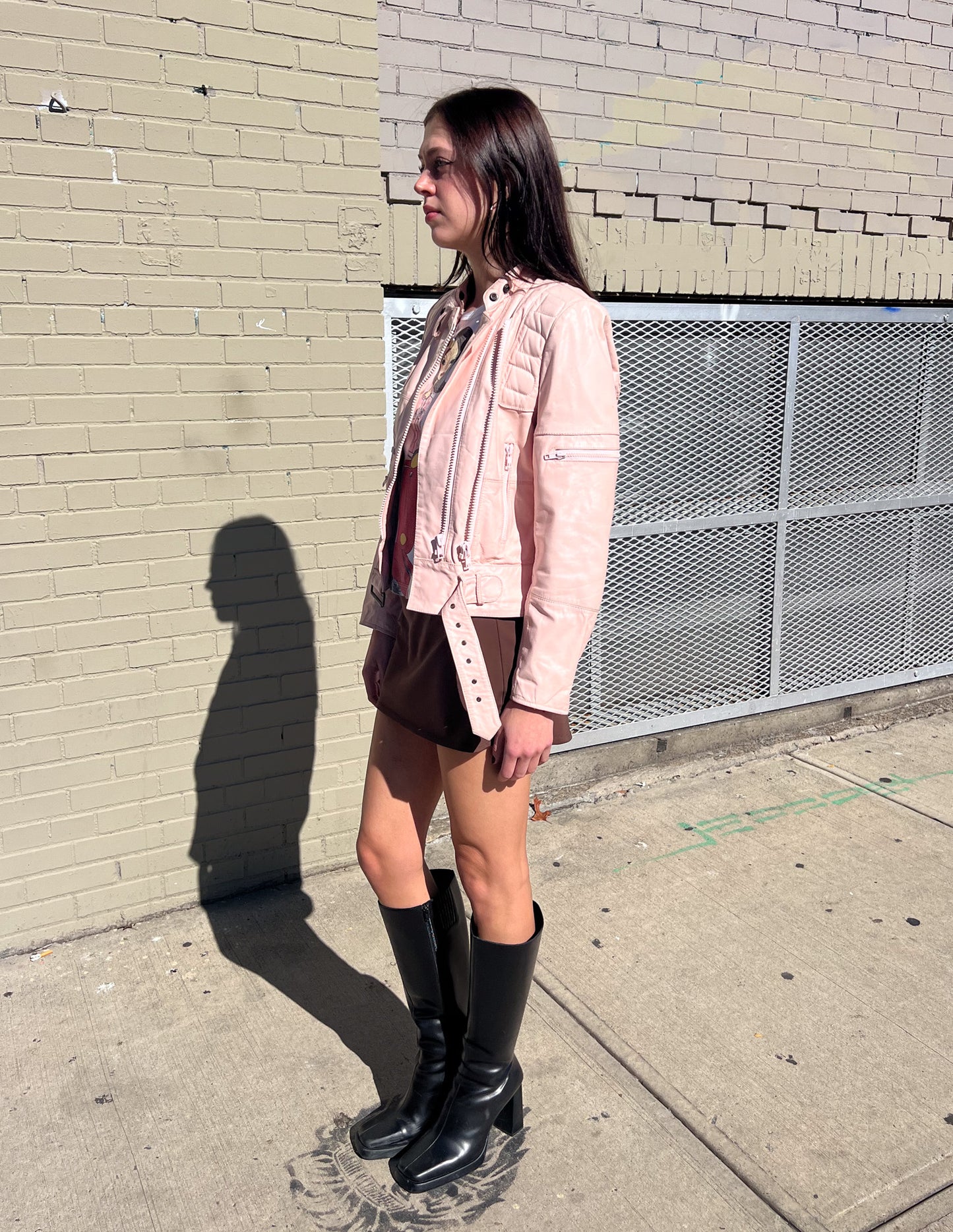 Leather Baby Pink Moto Jacket