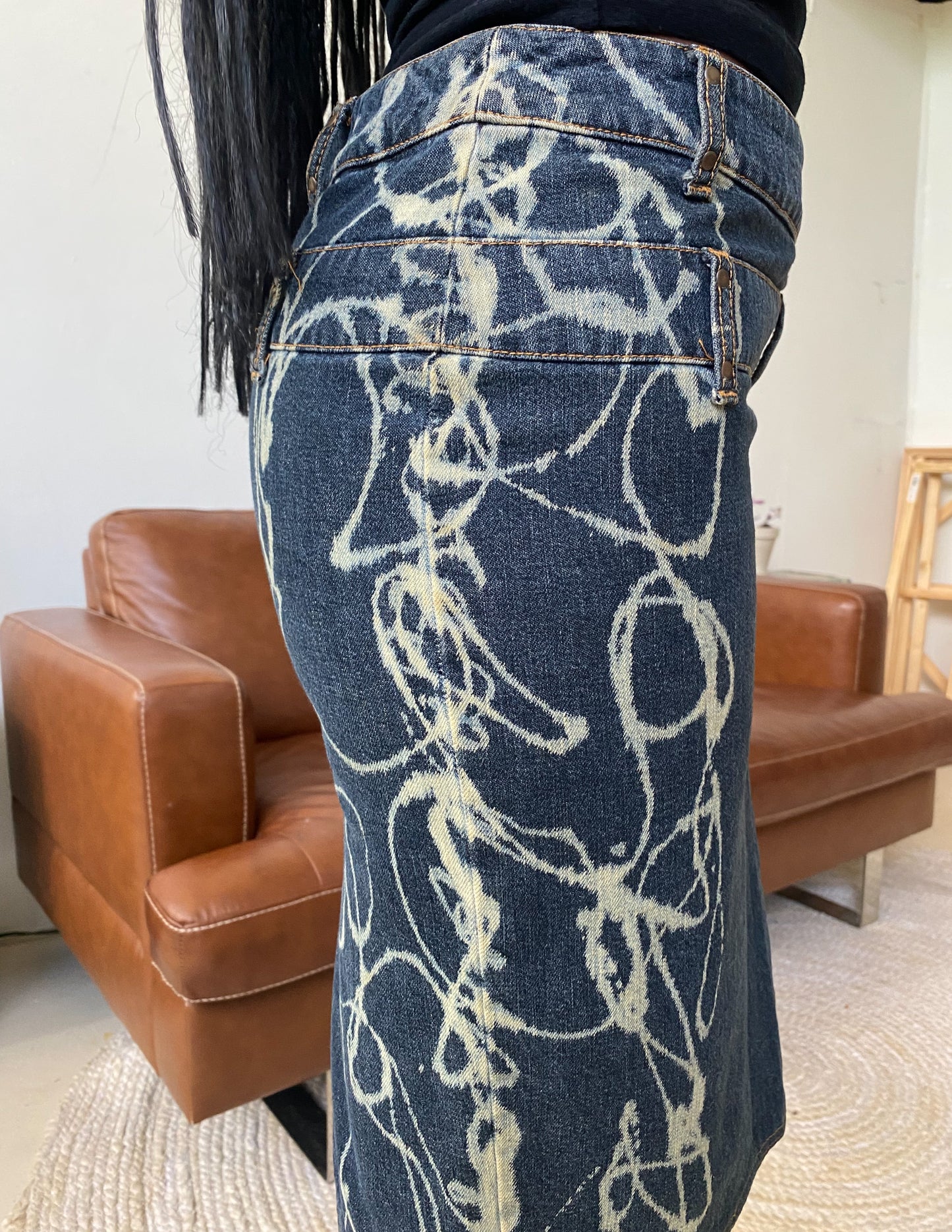 Moschino Jeans Acid Detail Denim Midi Skirt