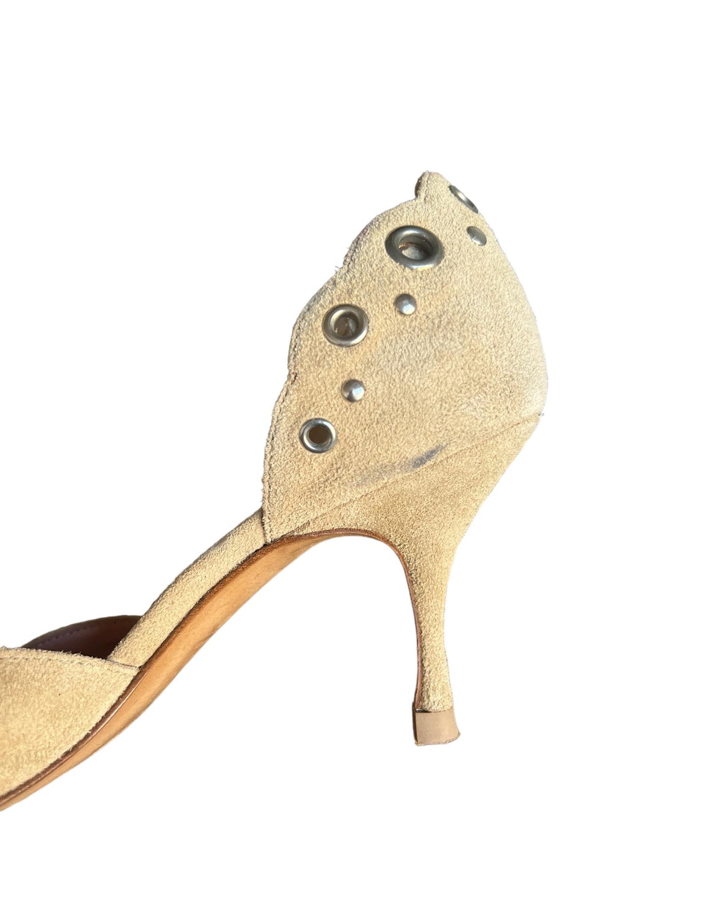 Prada Tan Suede Eyelet Pointed Toe Kitten Heels